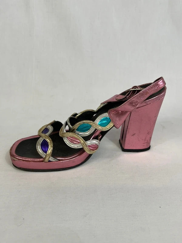 Vintage high heel | Size 2.5 (35) | Y2K Multicoloured Leather