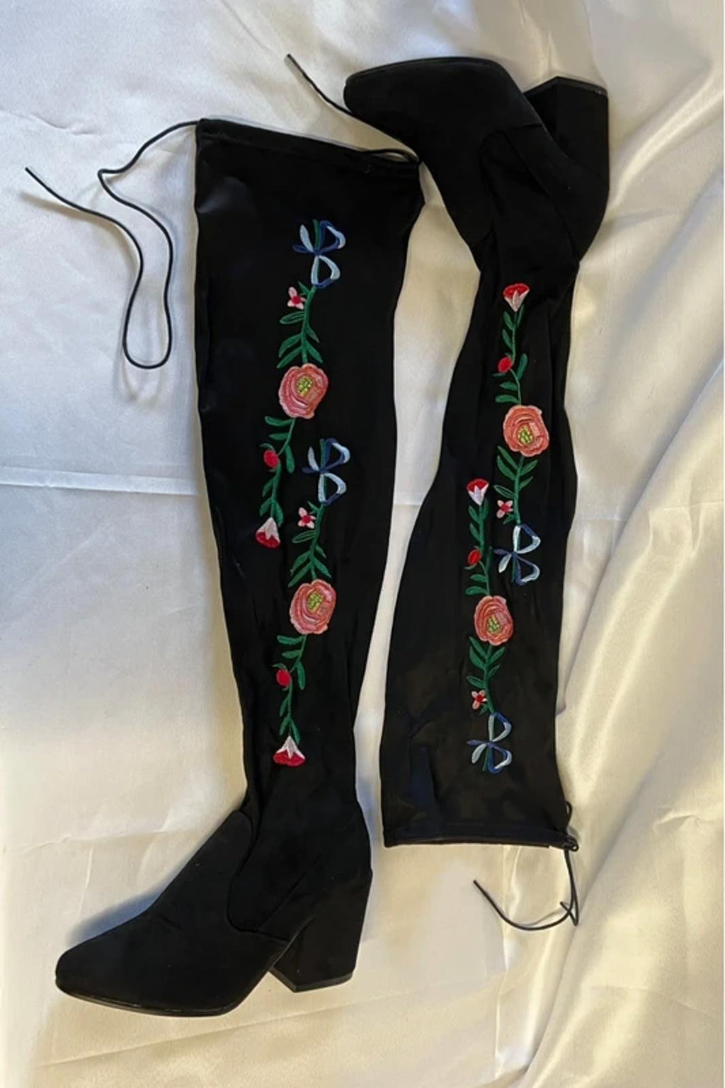 Sole Diva | Ladies Alt Embroidered Over-Knee Boots | Floral Pattern | Faux Suede