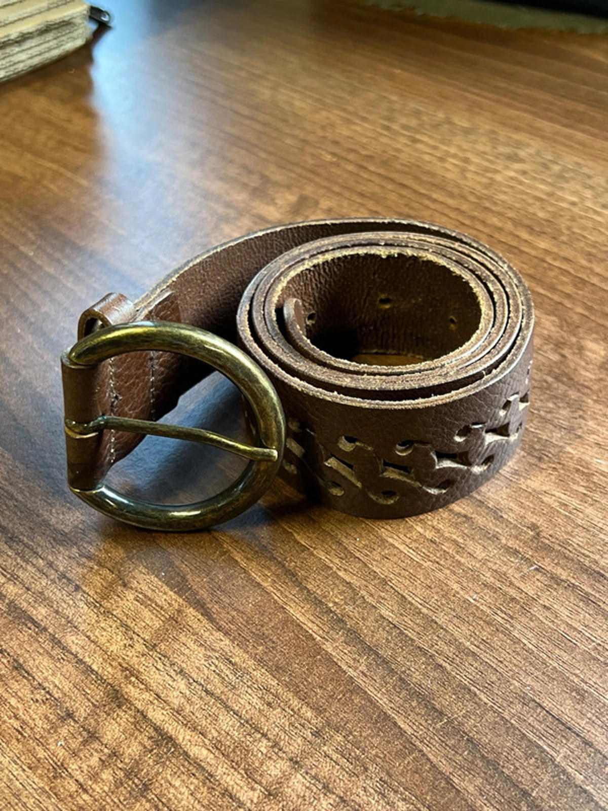 Vintage Un Deux Trois Belt | 34” | Brown Calfskin | Brass buckle