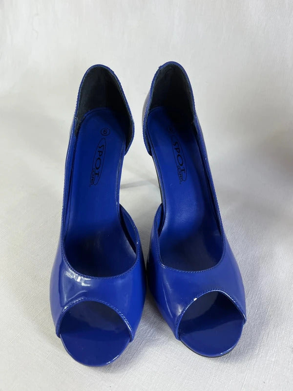 Spot On | Size 6 |  Chic blue open toe heels | Faux Patent Leather