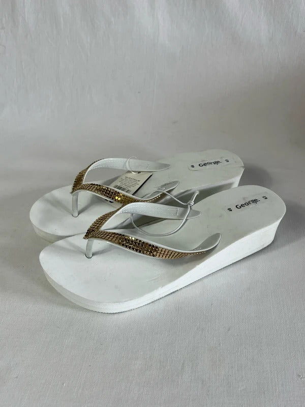 George | Size 6.5 | Y2K White metallic Foam Flip Flops