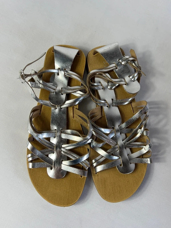 George | Size 7 | Y2K Metallic Leather Cutout Silver Sandals
