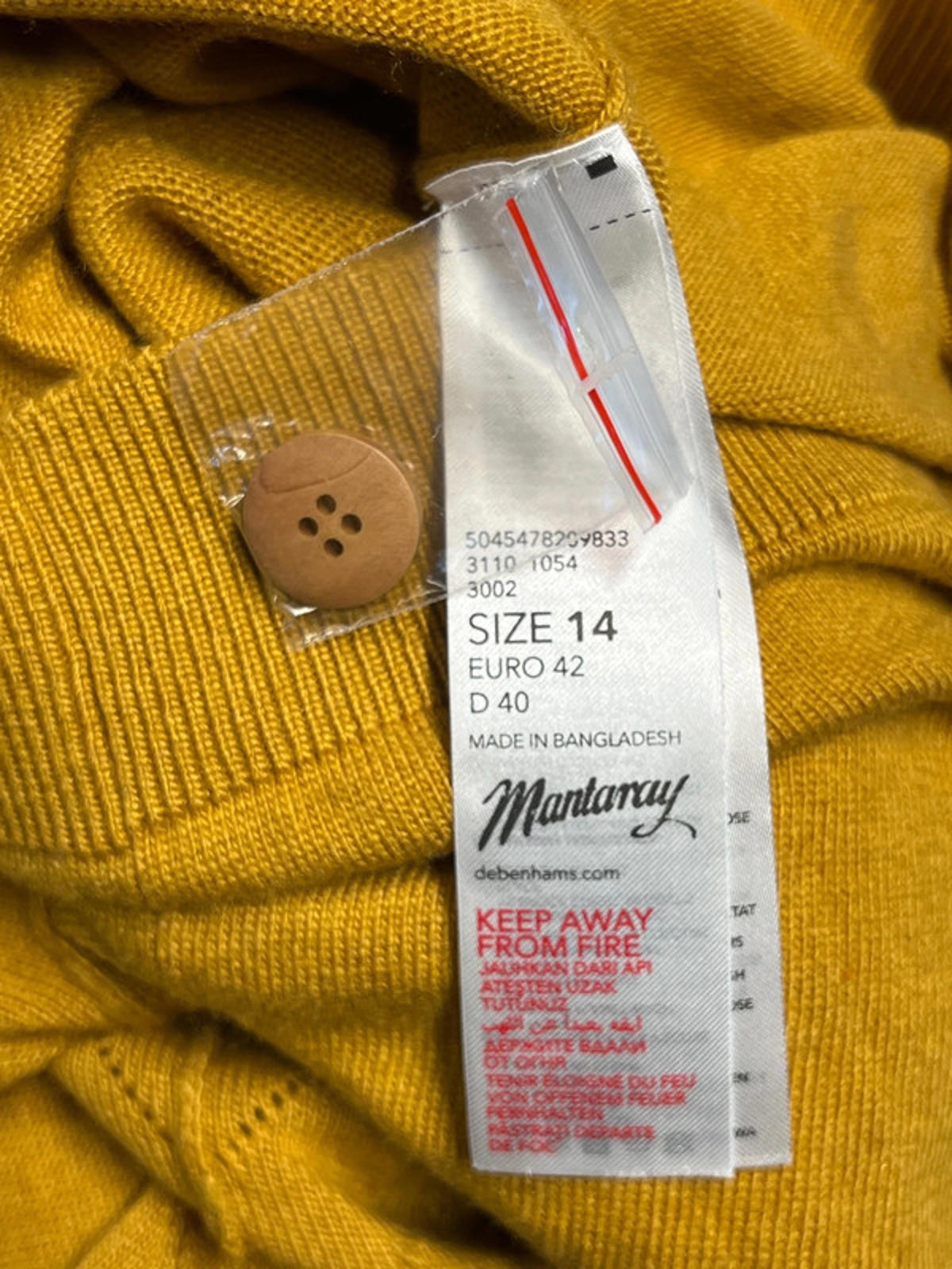 Mantaray | Mustard Cardigan | Size 14 | Wool/Viscose blend