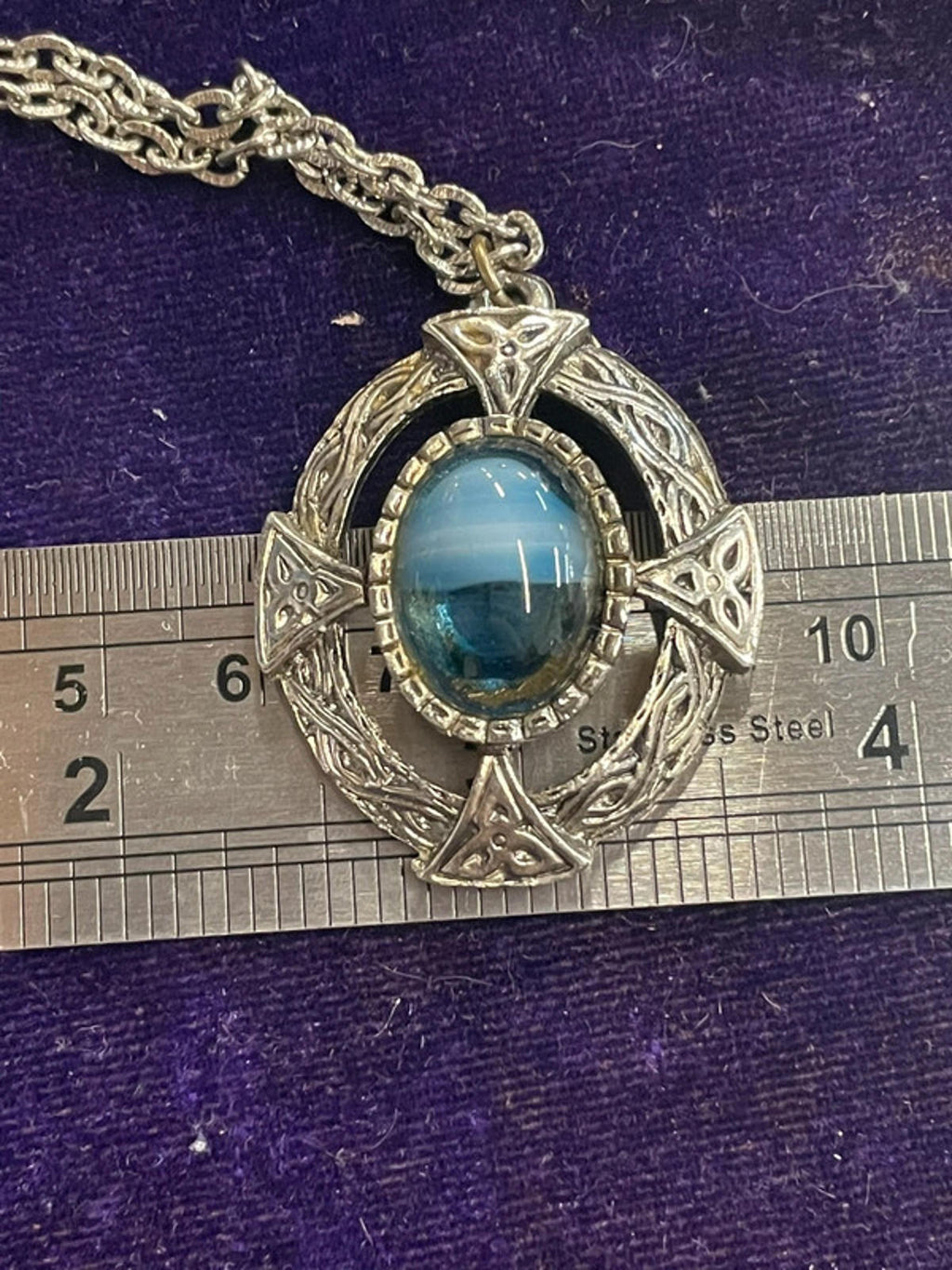 Celtic Glass Pendant Necklace | Turquoise Blue | 39cm