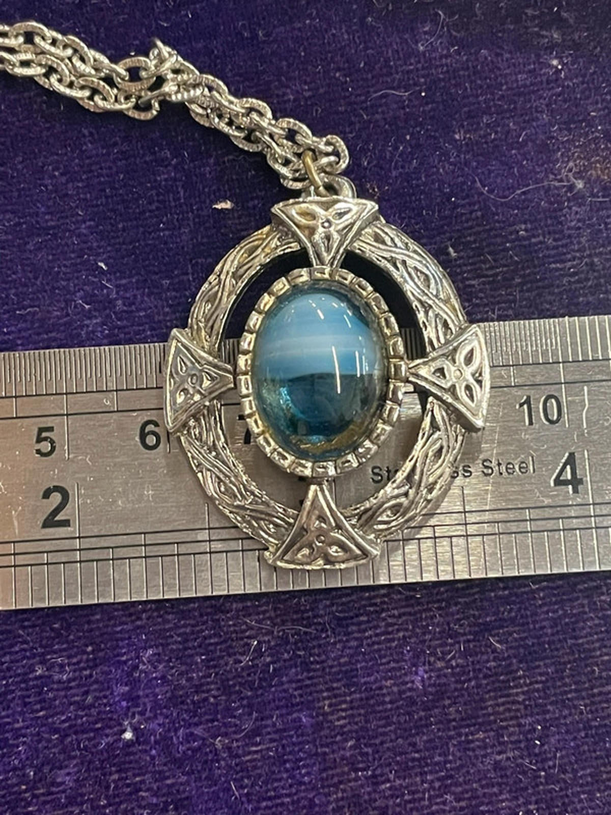 Celtic Glass Pendant Necklace | Turquoise Blue | 39cm