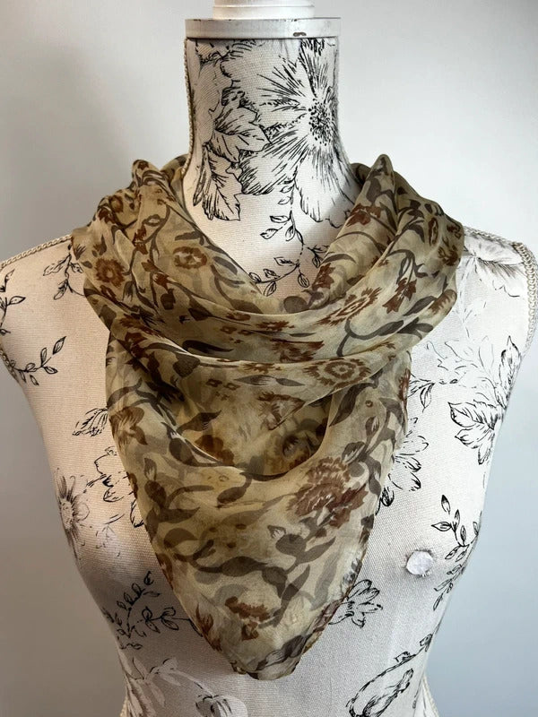 Ladies vintage-style sheer floral scarf in beige