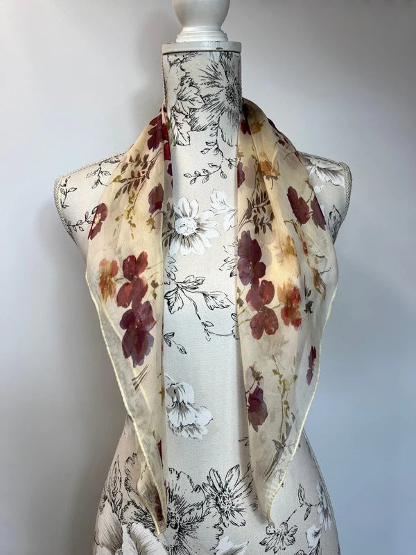 Vintage Tie Rack | Cream Floral Silk Scarf