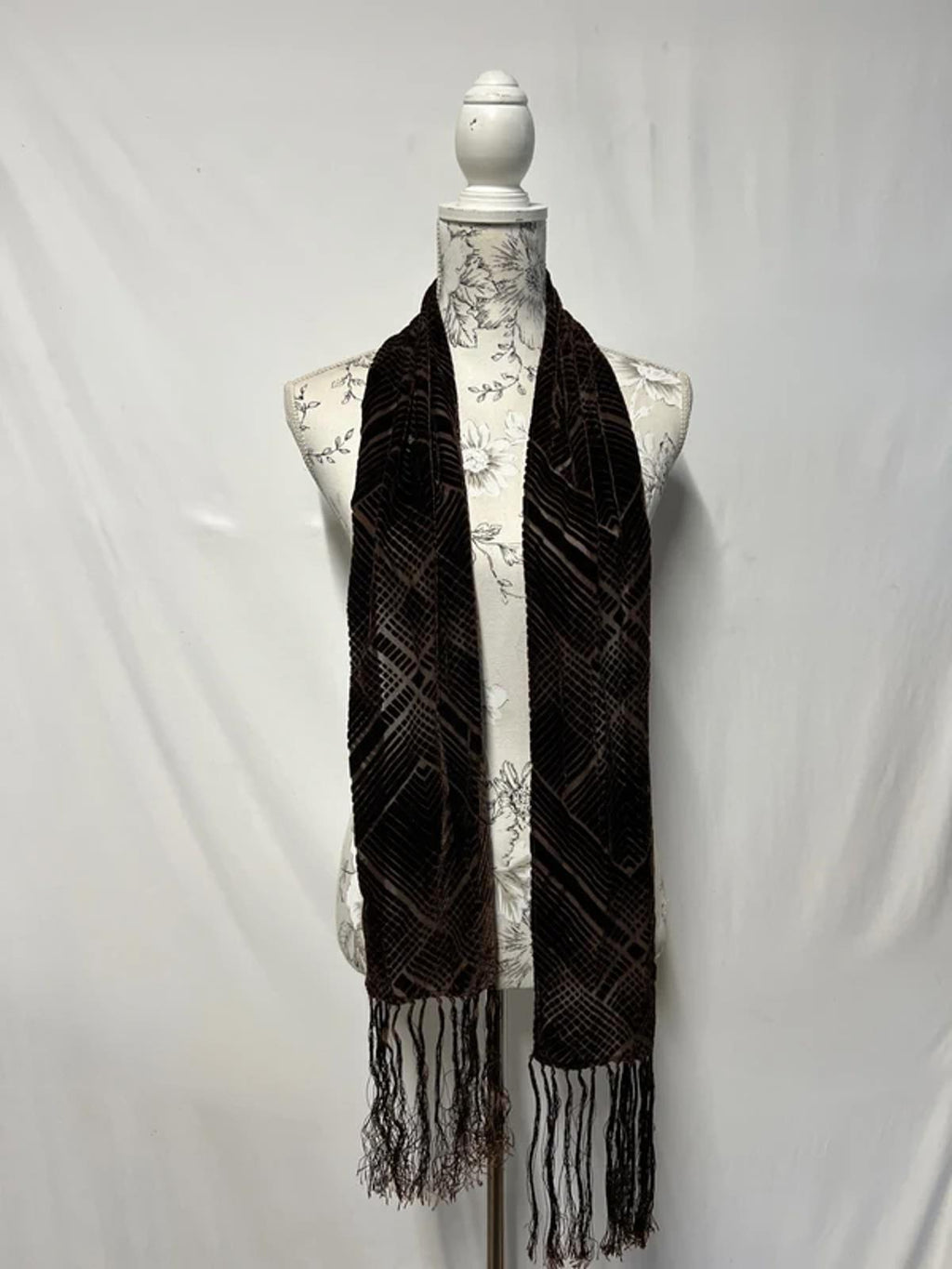 Vintage Chocolate Brown Ladies Scarf | Velvet-Like