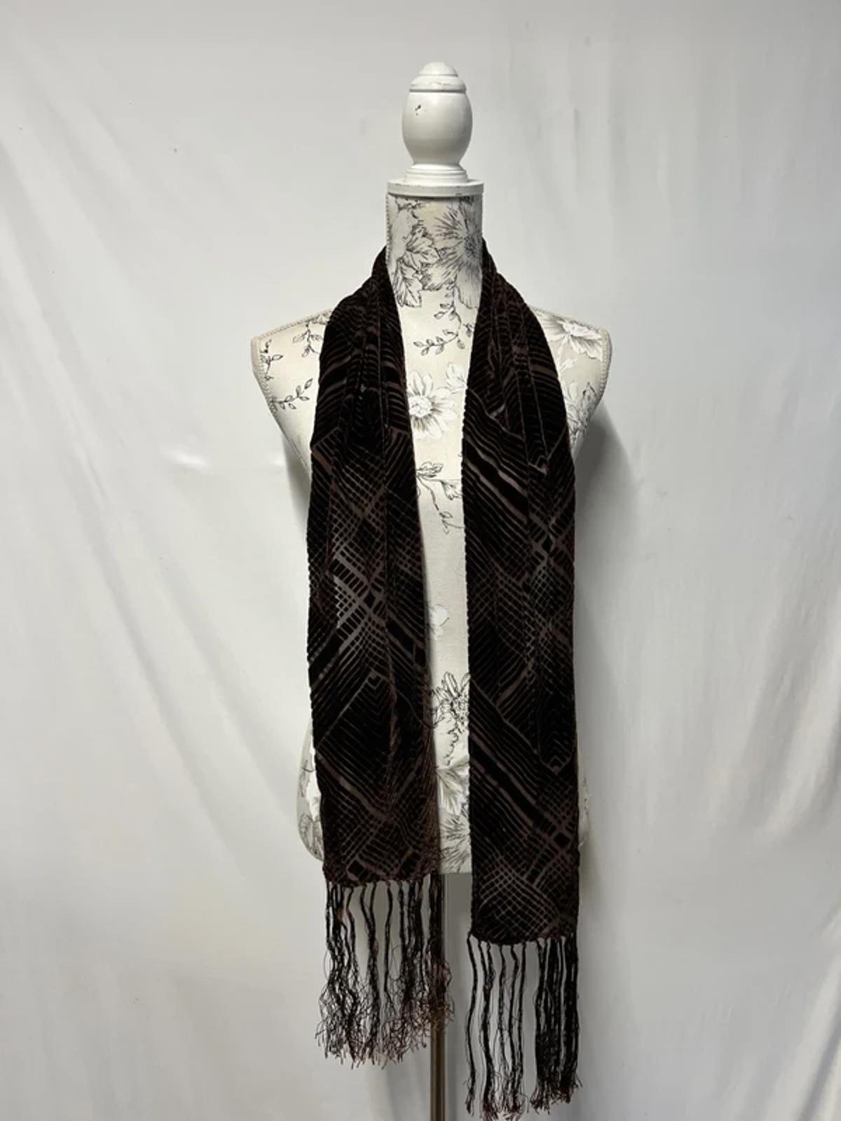 Vintage Chocolate Brown Ladies Scarf | Velvet-Like