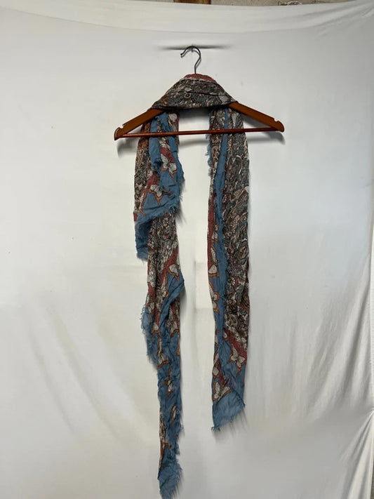 Vintage Style Ladies Scarf | Blue and Pink Butterfly