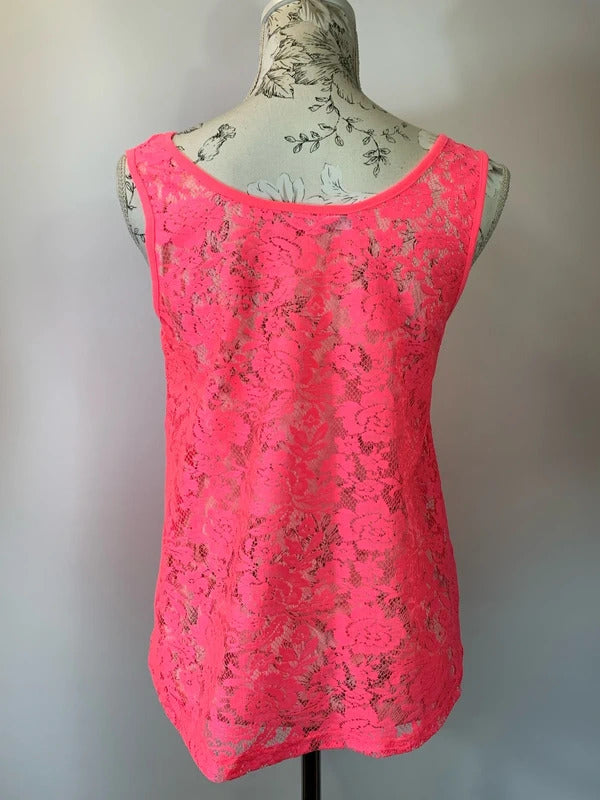 Red Herring | Size 12 |  Y2K Neon Pink Lace Vest Top