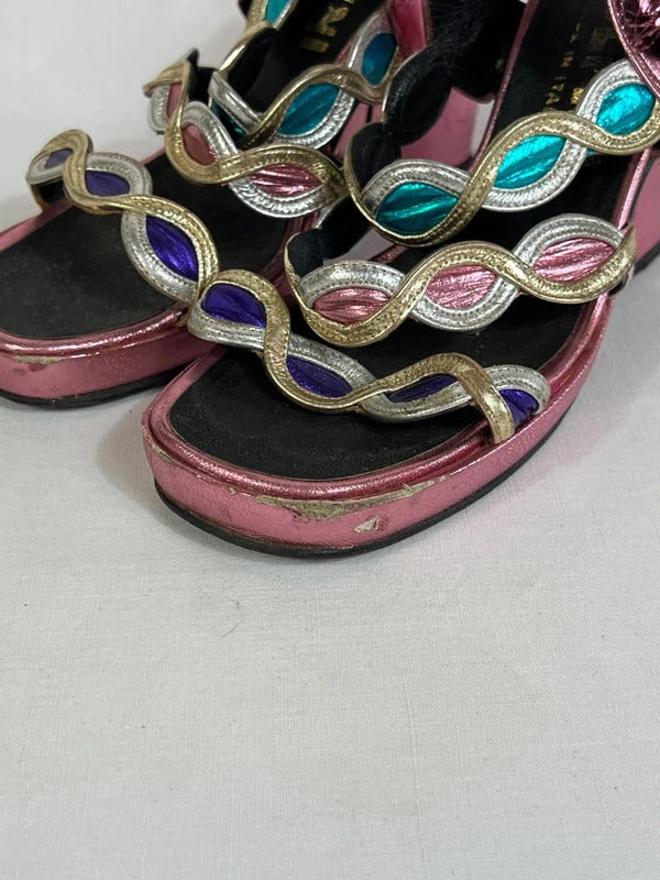 Vintage high heel | Size 2.5 (35) | Y2K Multicoloured Leather