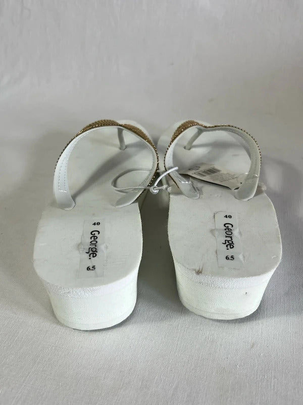 George | Size 6.5 | Y2K White metallic Foam Flip Flops