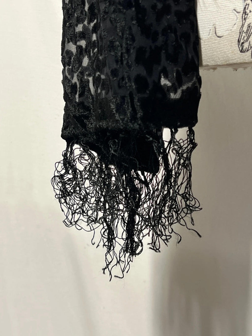 Black Sheer Leopard Print Scarf with Fringe