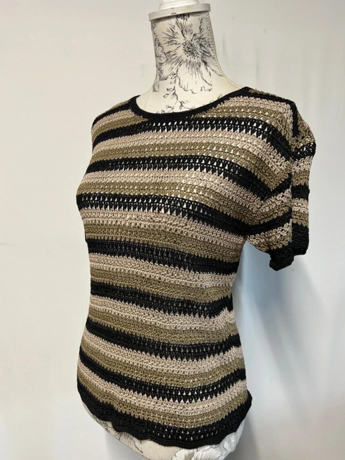 Wallis | 12 | Boho style brown/cream knitted T-Shirt | viscose