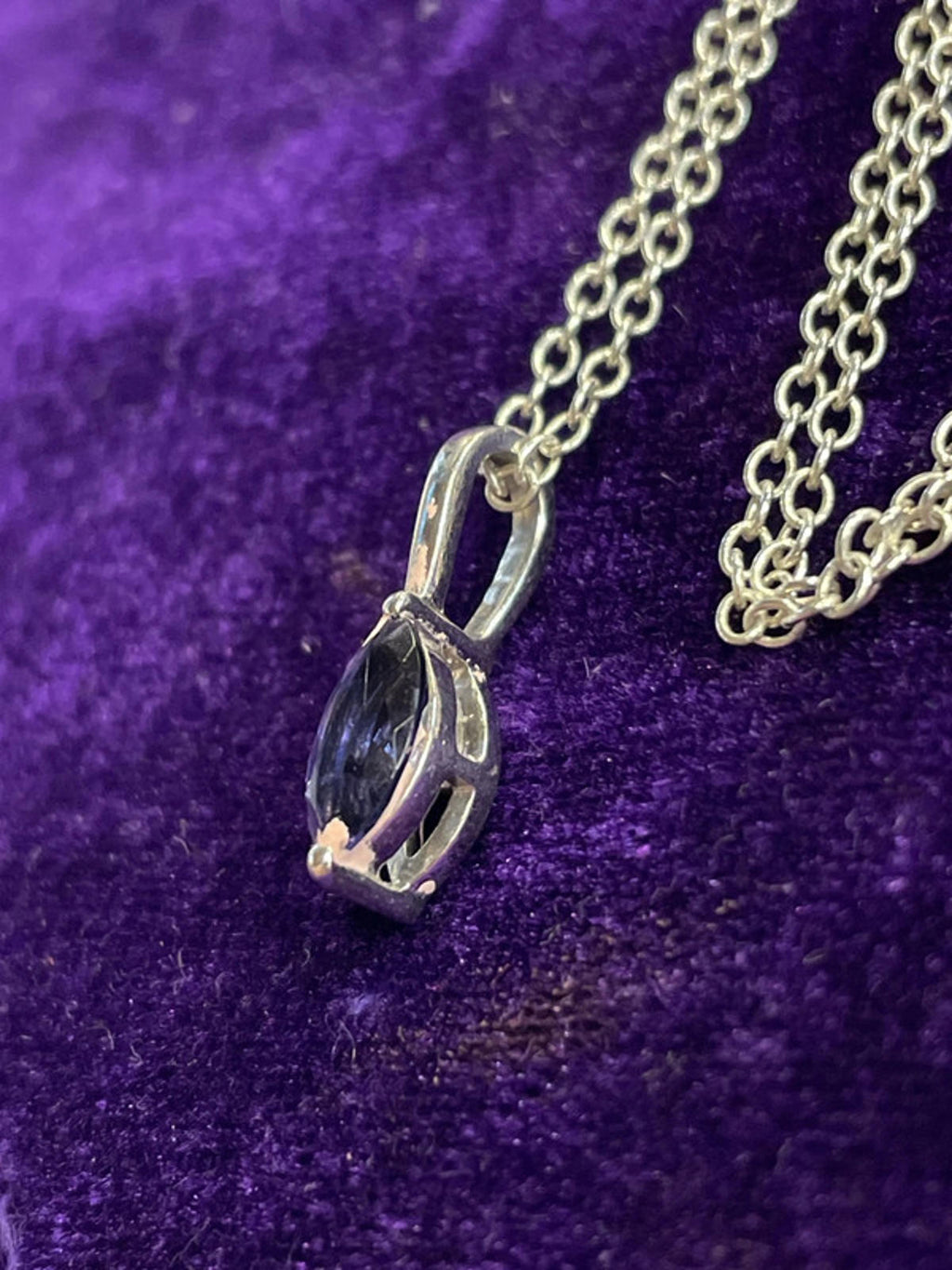 925 Sterling Silver Chain | Cornflower Blue Glass Pendant