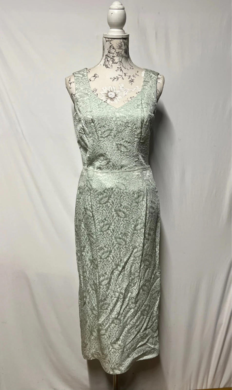 Vintage Light Green Jacquard Skirt Suit with Button Front Jacket