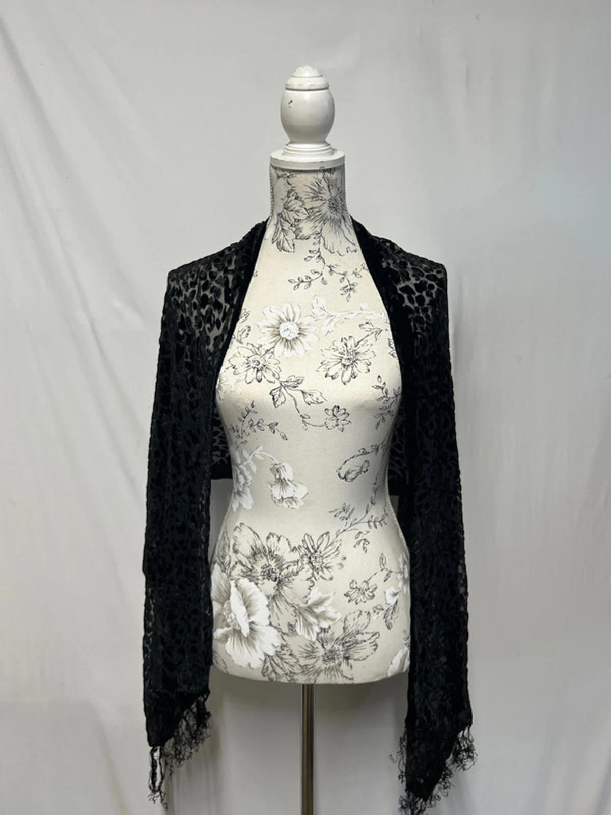 Black Sheer Leopard Print Scarf with Fringe