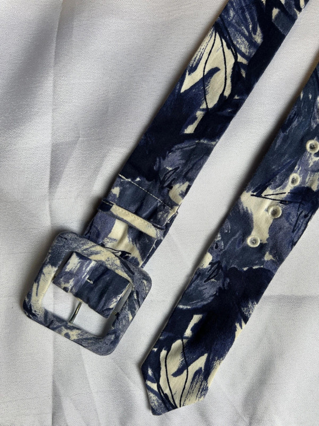 Astor | 37” Vintage Navy Blue/ White Fabric Belt |