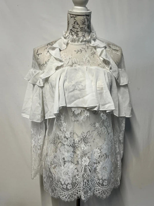 Cherry Koko | S | White Lace Long Sleeve Blouse