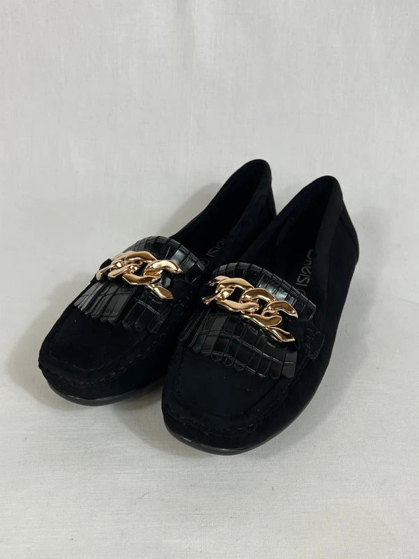 Kelsi | Size 4 | Stylish essential black loafers with gold tone details