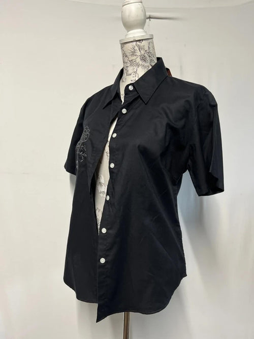 Bride & Gloom | XL | Black cotton skull key embroidered shirt