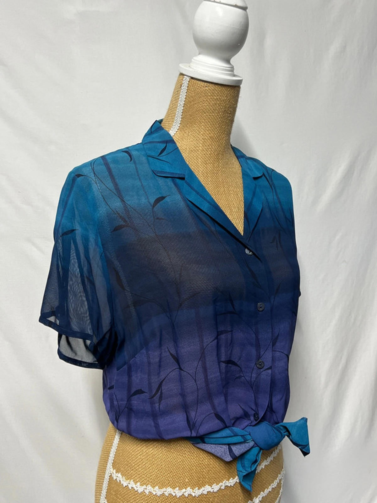 Vintage St Michael | 14 Summer Blouse Shirt | Navy/Turquoise