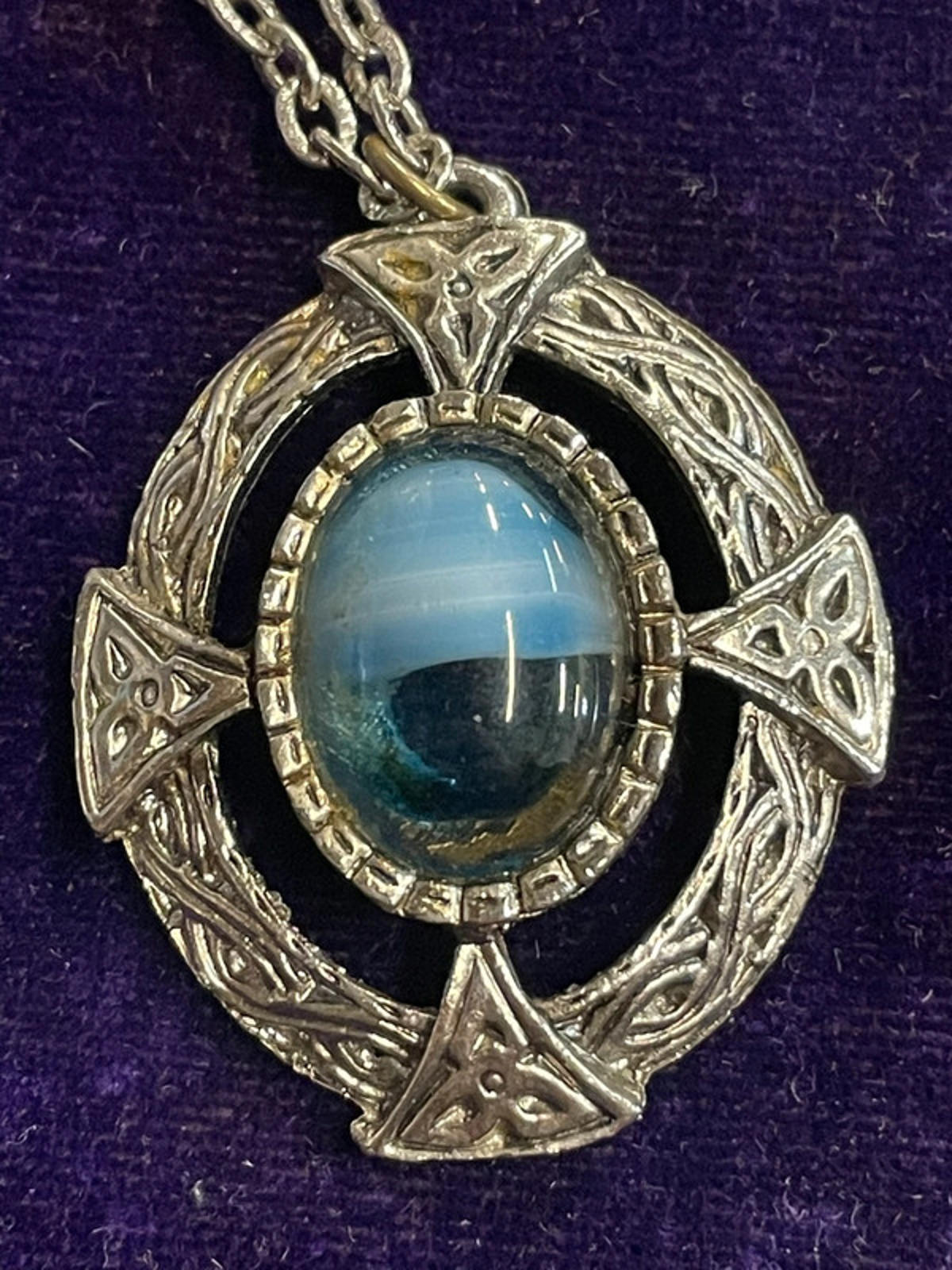 Celtic Glass Pendant Necklace | Turquoise Blue | 39cm