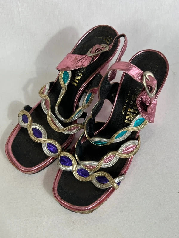 Vintage high heel | Size 2.5 (35) | Y2K Multicoloured Leather