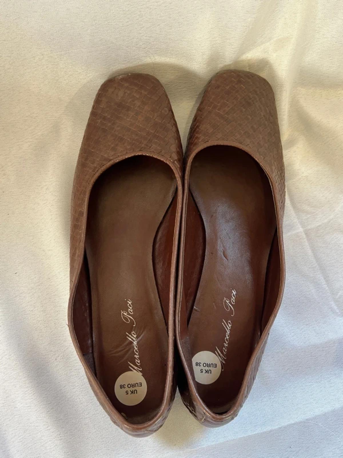 Marcello Paci | 5 | Brown Leather Woven Ballerina Slip Ons