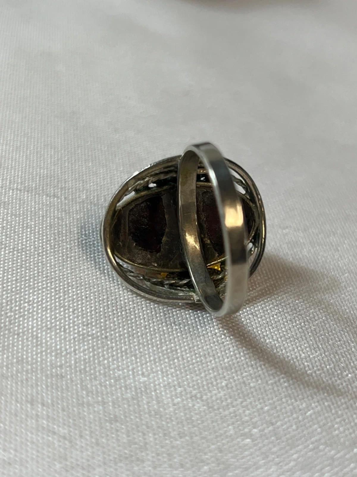 Vintage Amber Ring | Silver Toned