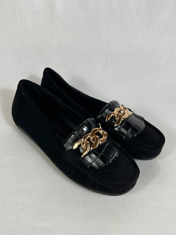 Kelsi | Size 4 | Stylish essential black loafers with gold tone details