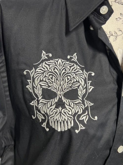 Bride & Gloom | Black Cotton Embroidered Skull Shirt