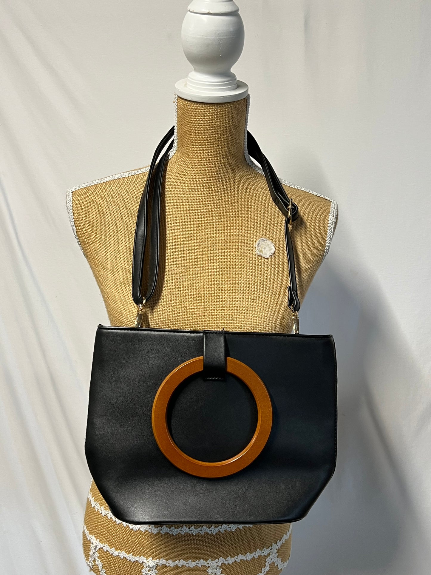 Black Handbag With Wooden Handle