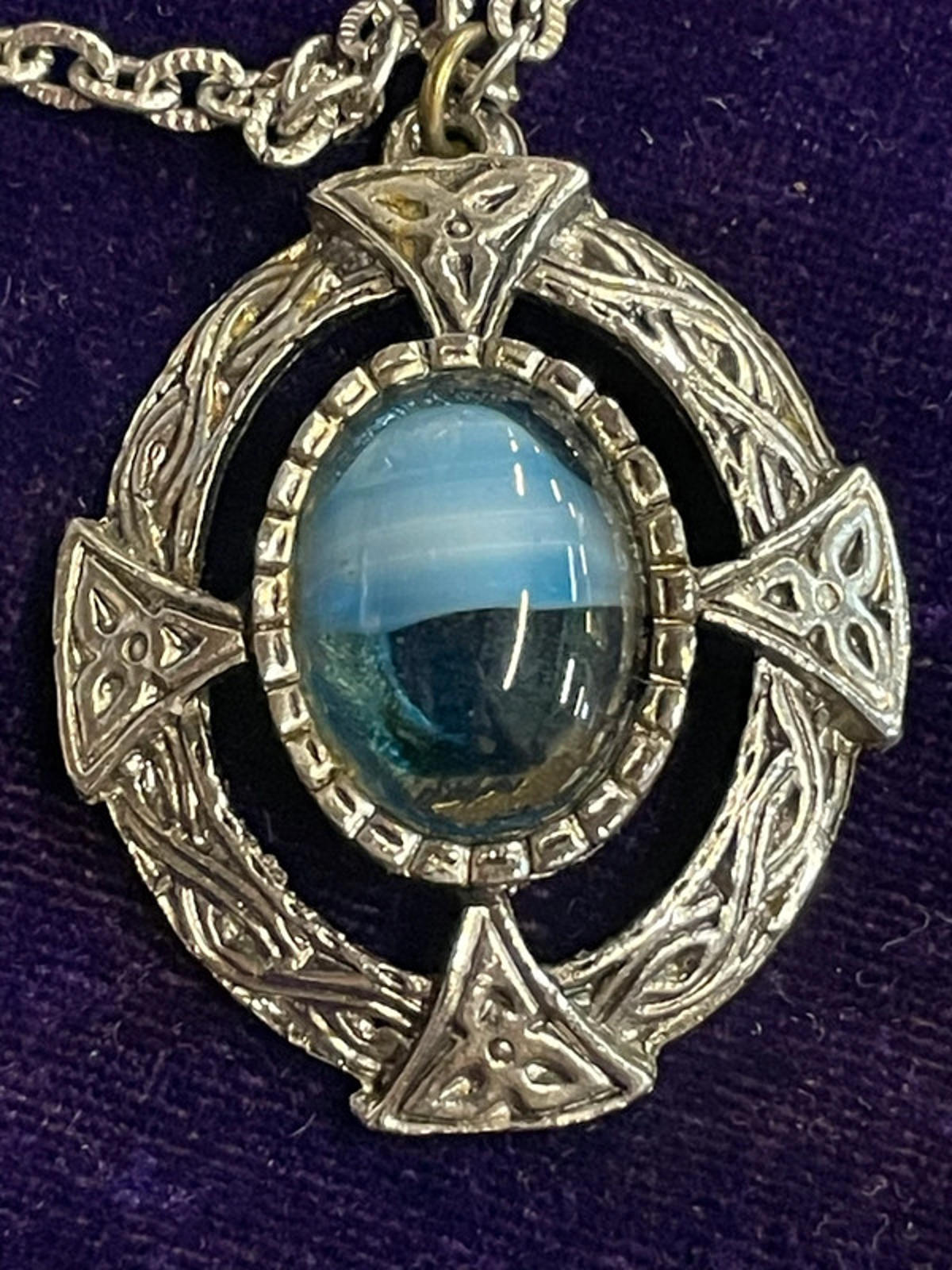 Celtic Glass Pendant Necklace | Turquoise Blue | 39cm