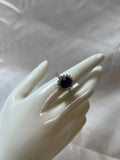 Blue stone ring with diamantés | Silver color