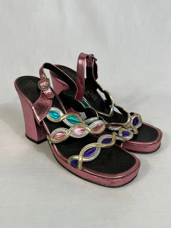Vintage high heel | Size 2.5 (35) | Y2K Multicoloured Leather