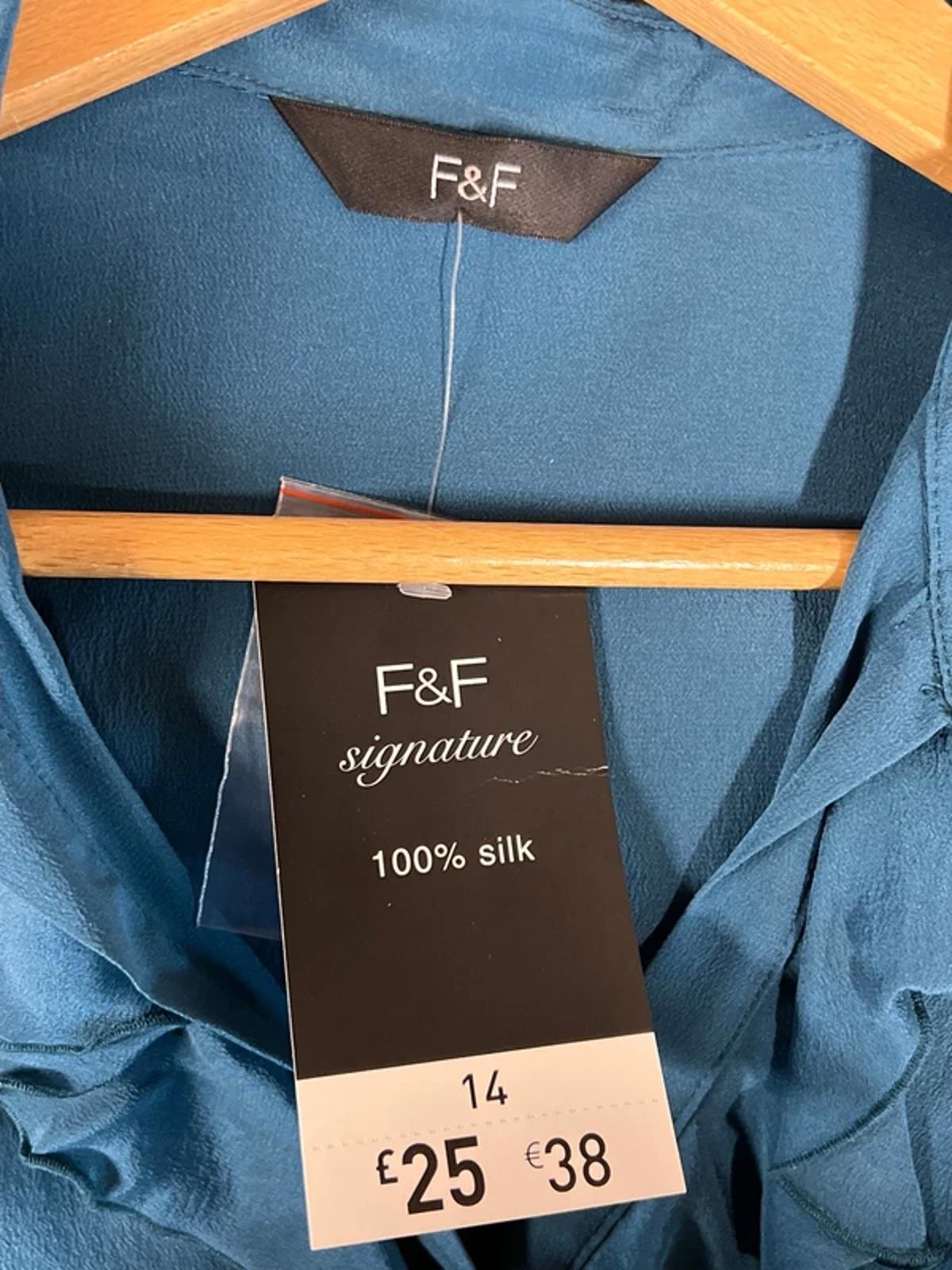F&F Signature| Navy 100% Silk Blouse | 14 |