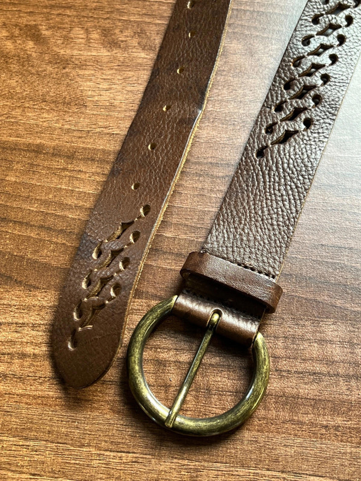 Vintage Un Deux Trois Belt | 34” | Brown Calfskin | Brass buckle