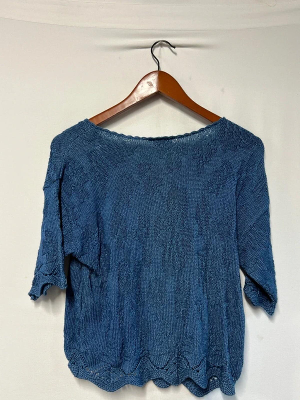 Vintage 1980’s Laura Ashley | S/M | Blue 100% Cotton 3/4 sleeve jumper