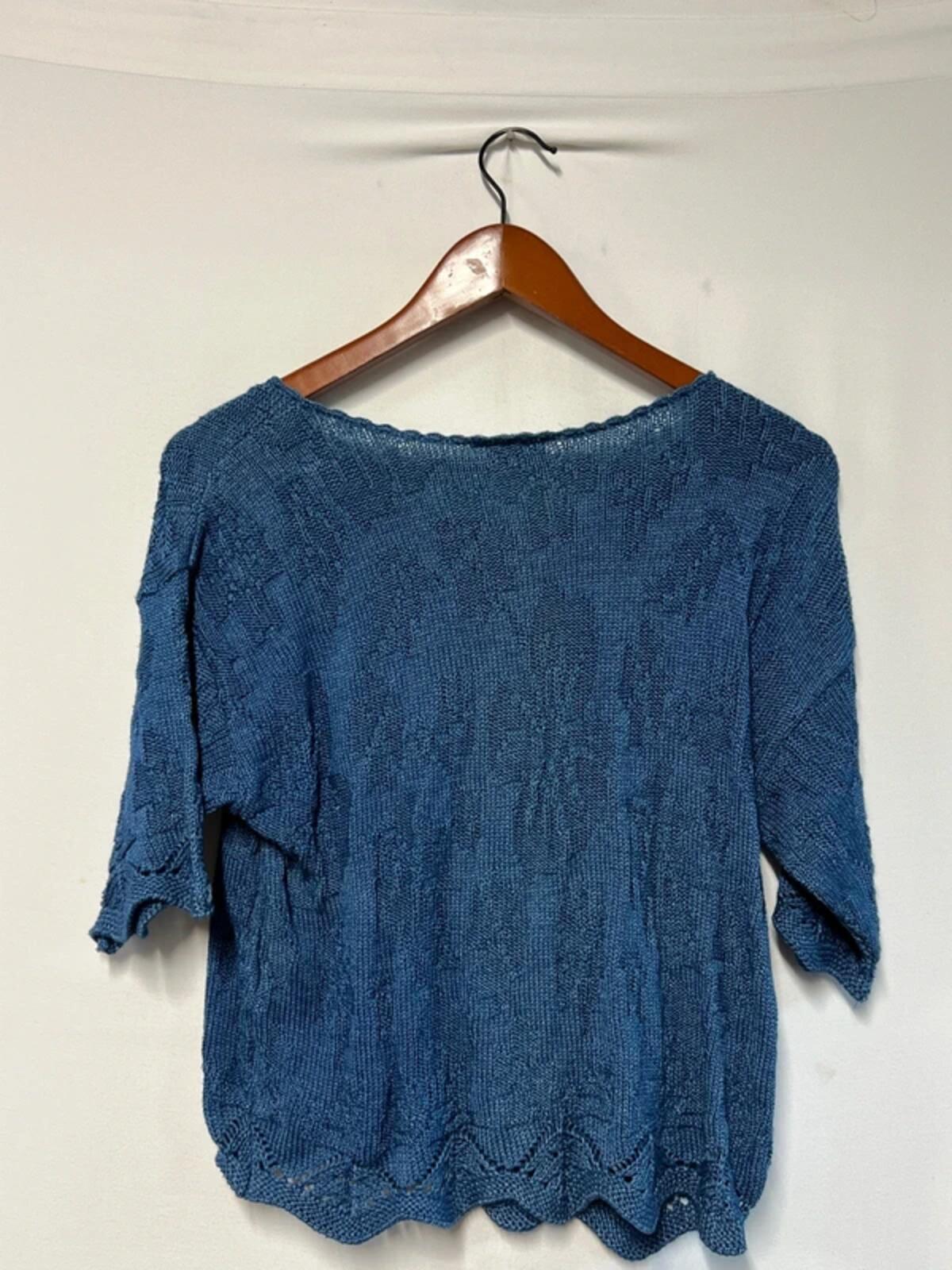 Vintage 1980’s Laura Ashley | S/M | Blue 100% Cotton 3/4 sleeve jumper