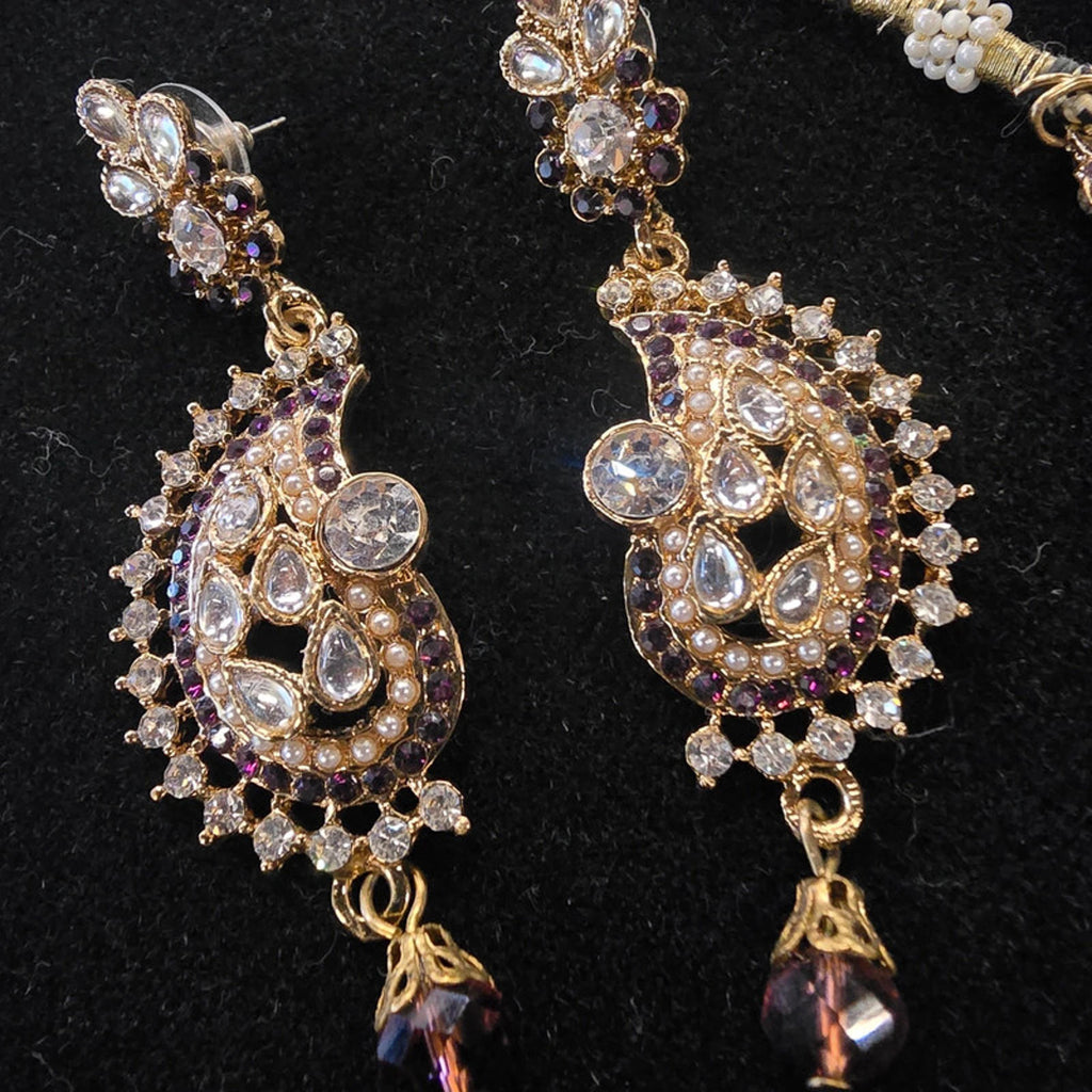 Kundan Choker Necklace Set | 3 Piece | Gold, Brown &amp; Purple