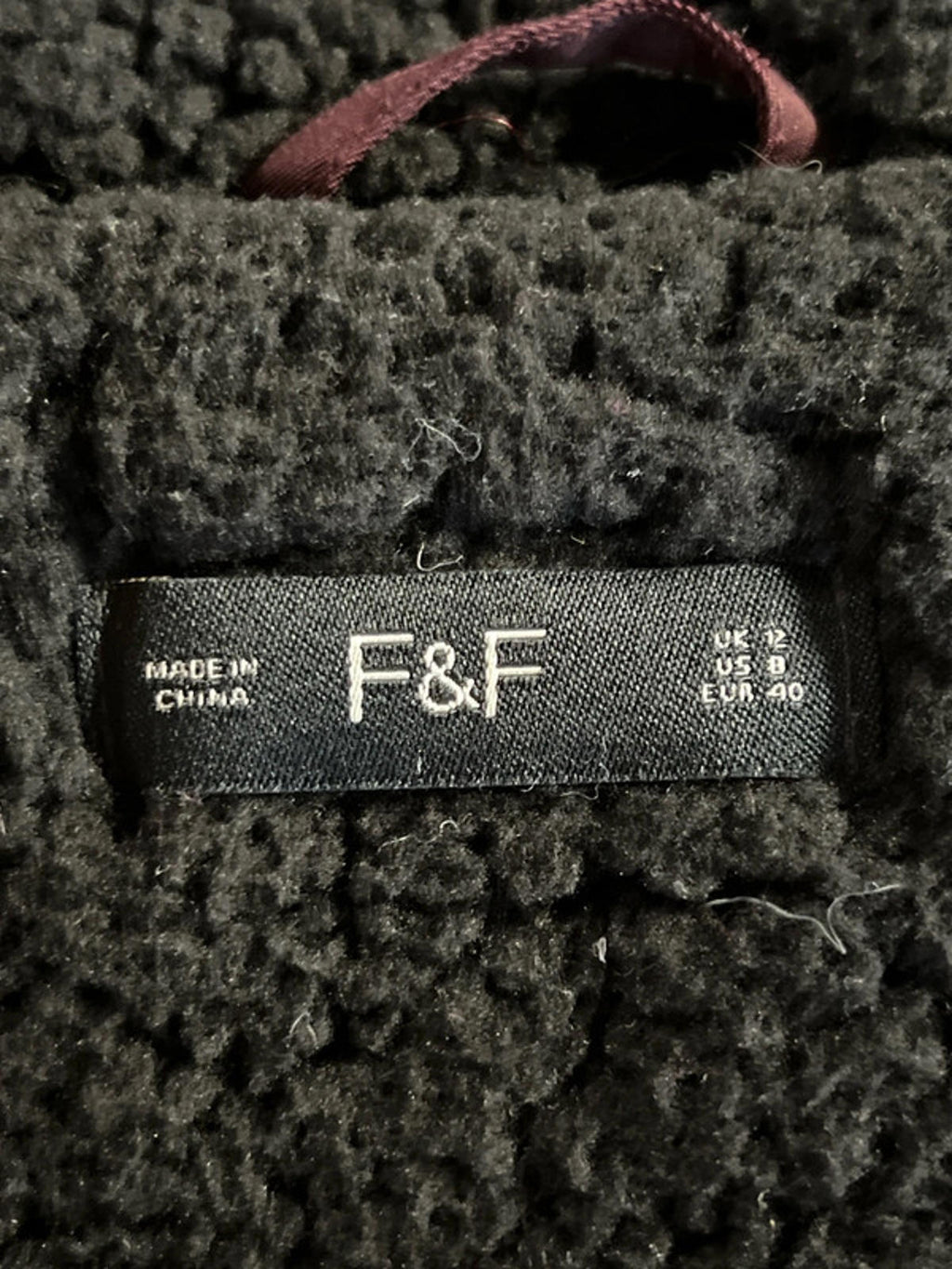 F&F | 12 | Maroon/Burgundy Faux Fur Coat