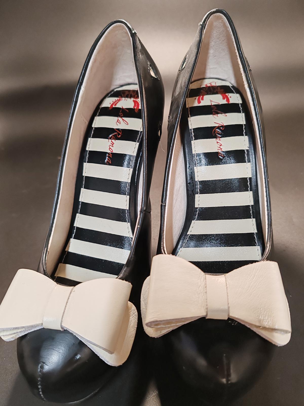 Lola Ramona Black and White Bow High Heel Shoes