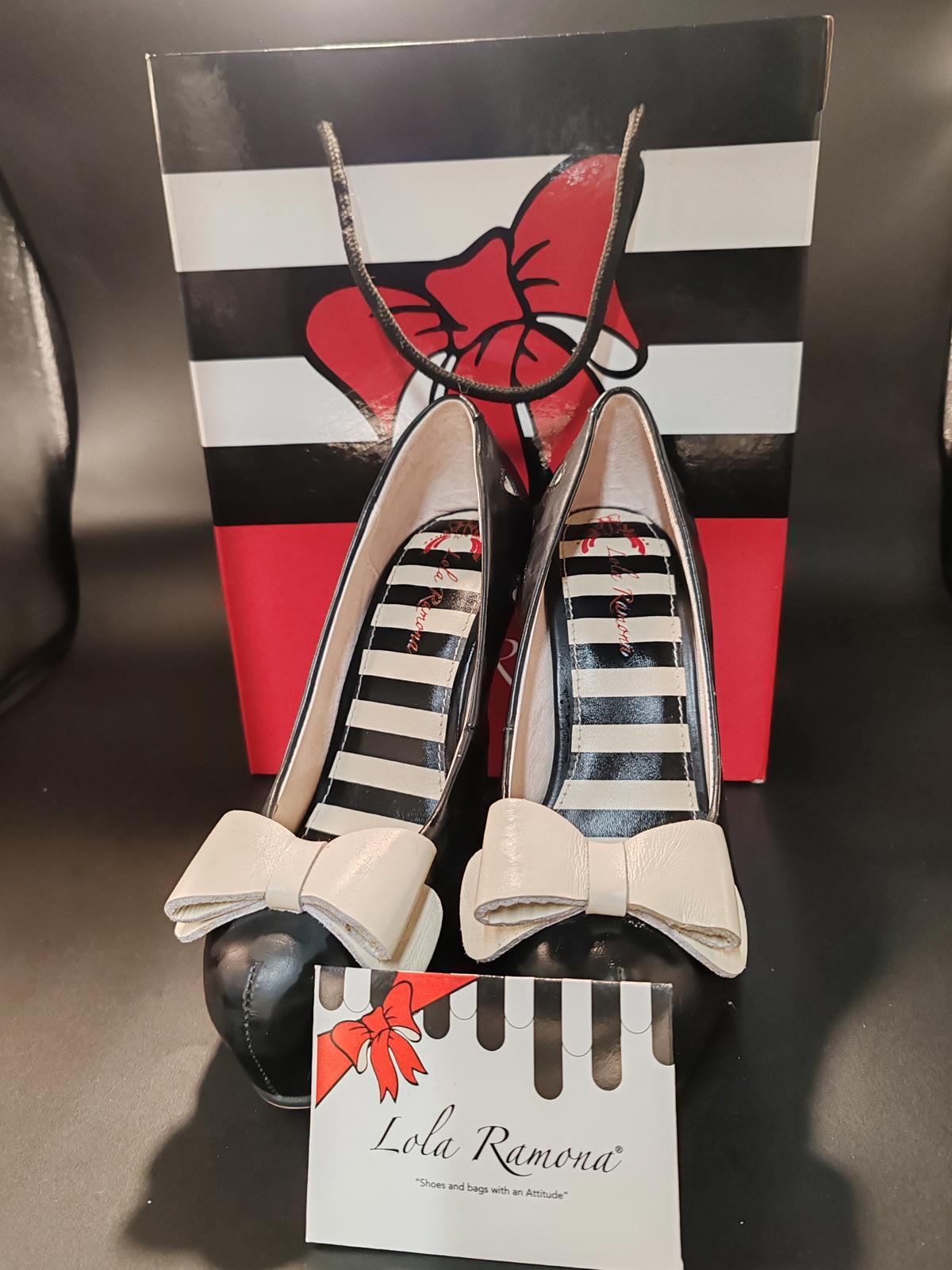 Lola Ramona Black and White Bow High Heel Shoes Size 5