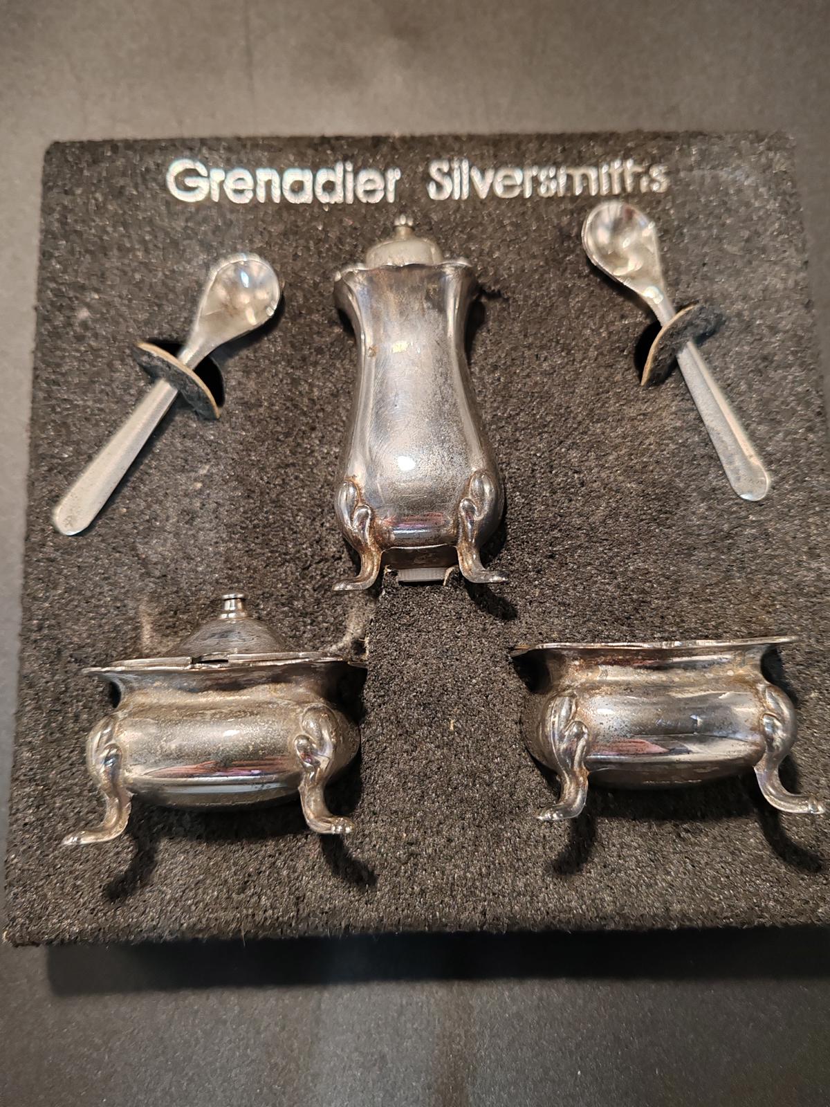 Gernadier silversmiths condiment set