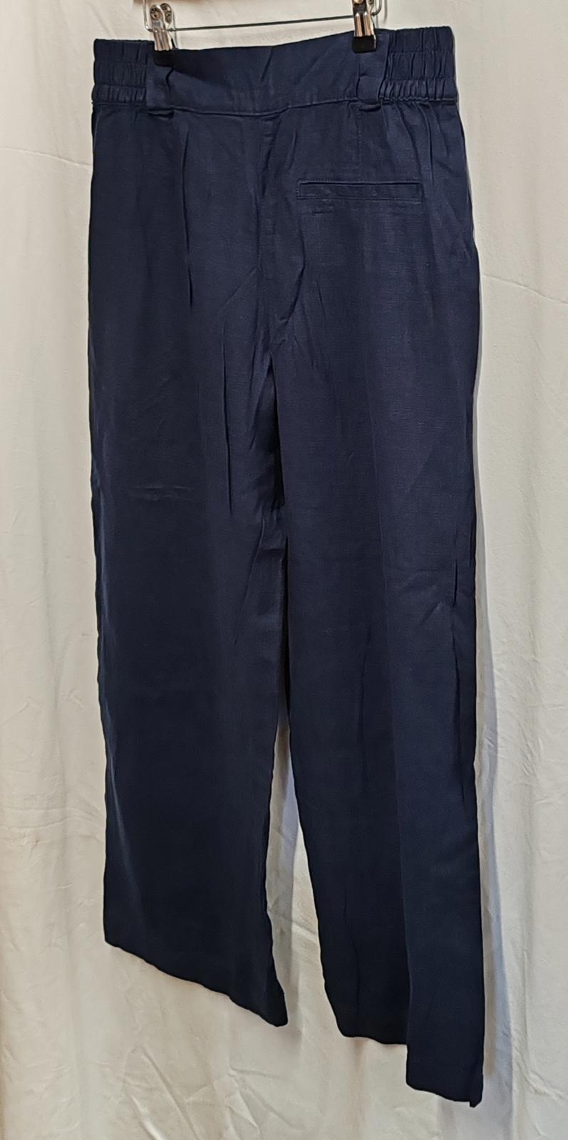 NEXT | UK 10 Petite | Blue Linen Trousers | Linen