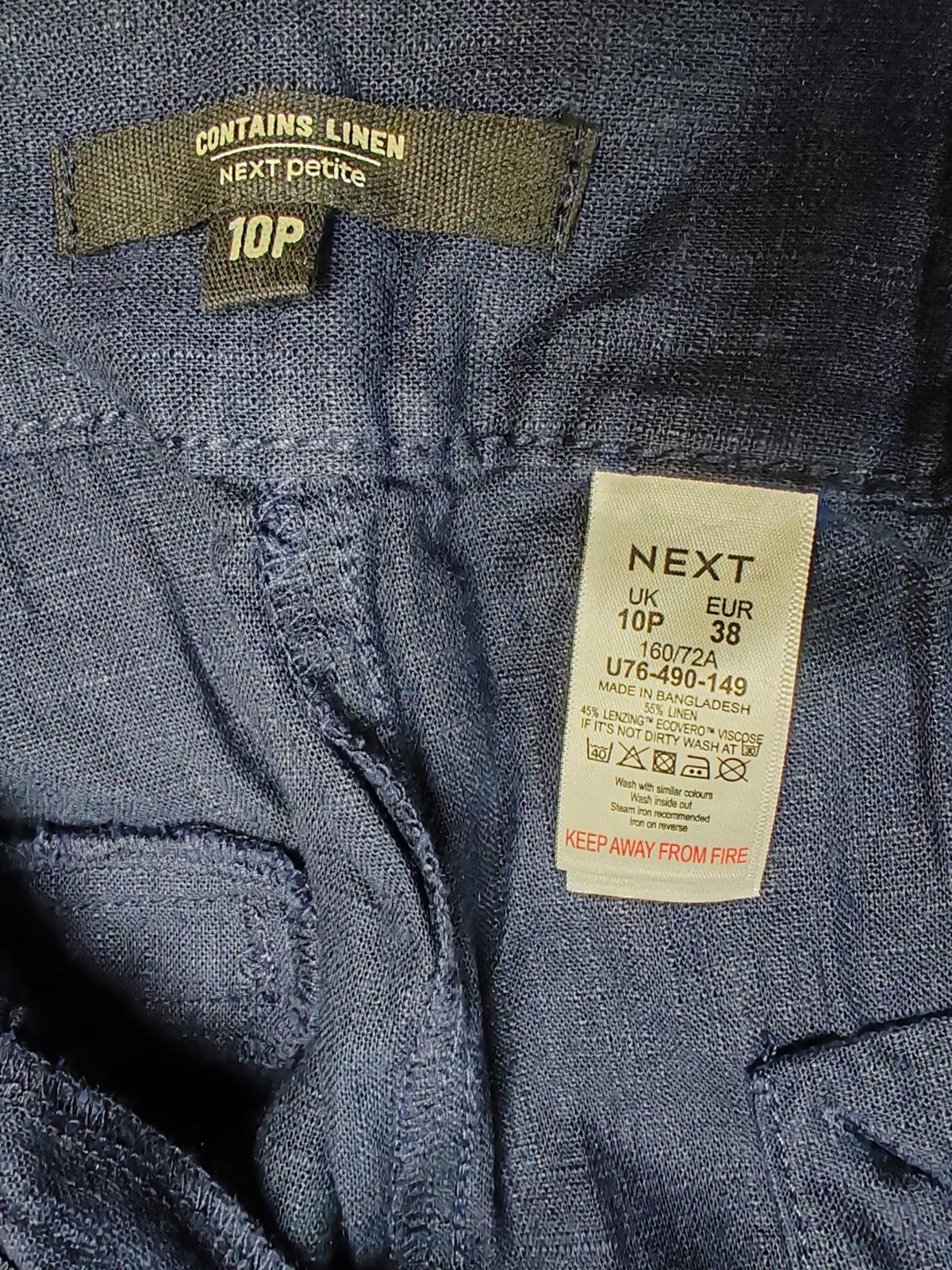 NEXT | UK 10 Petite | Blue Linen Trousers | Linen