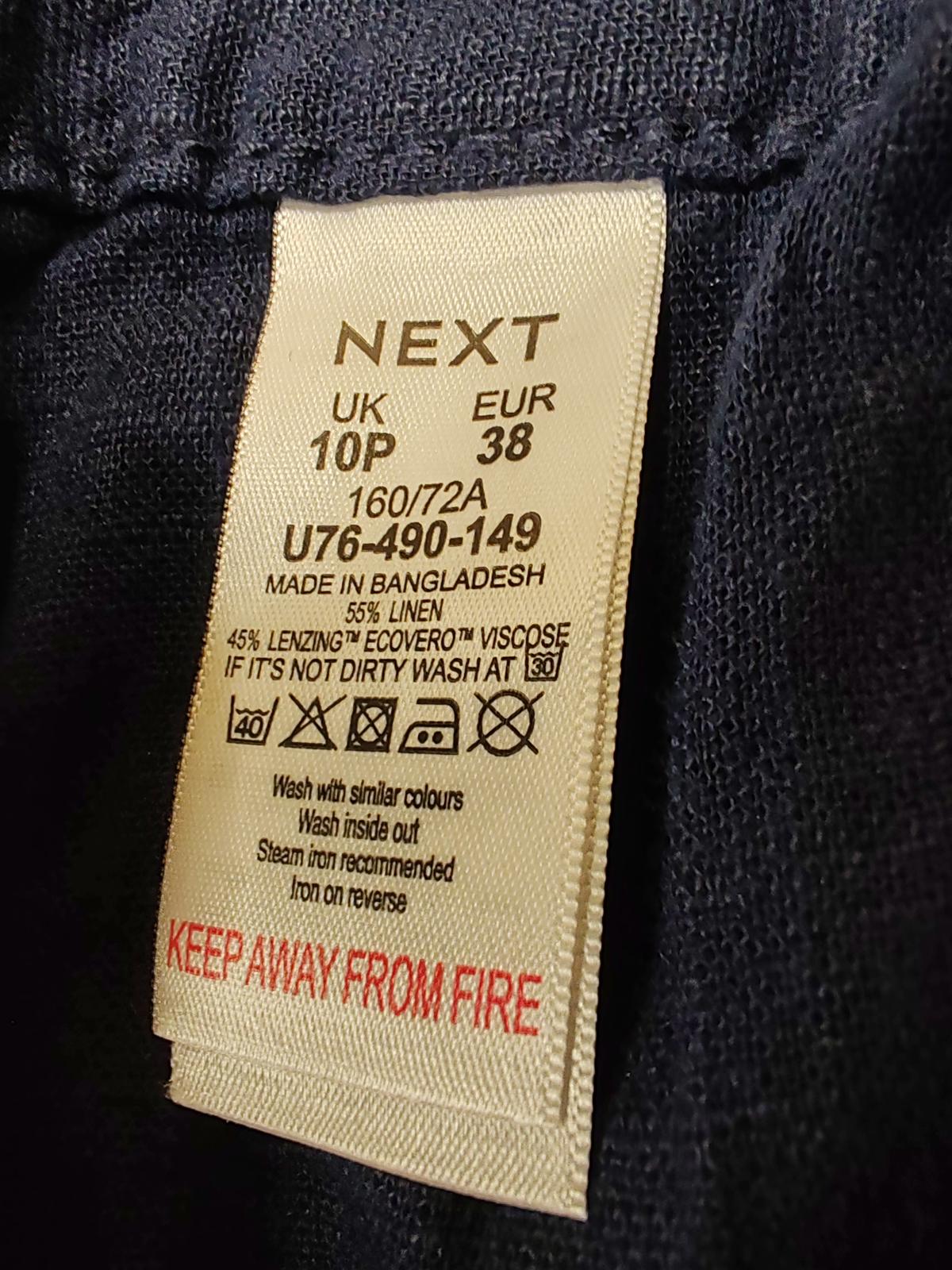 NEXT | UK 10 Petite | Blue Linen Trousers | Linen