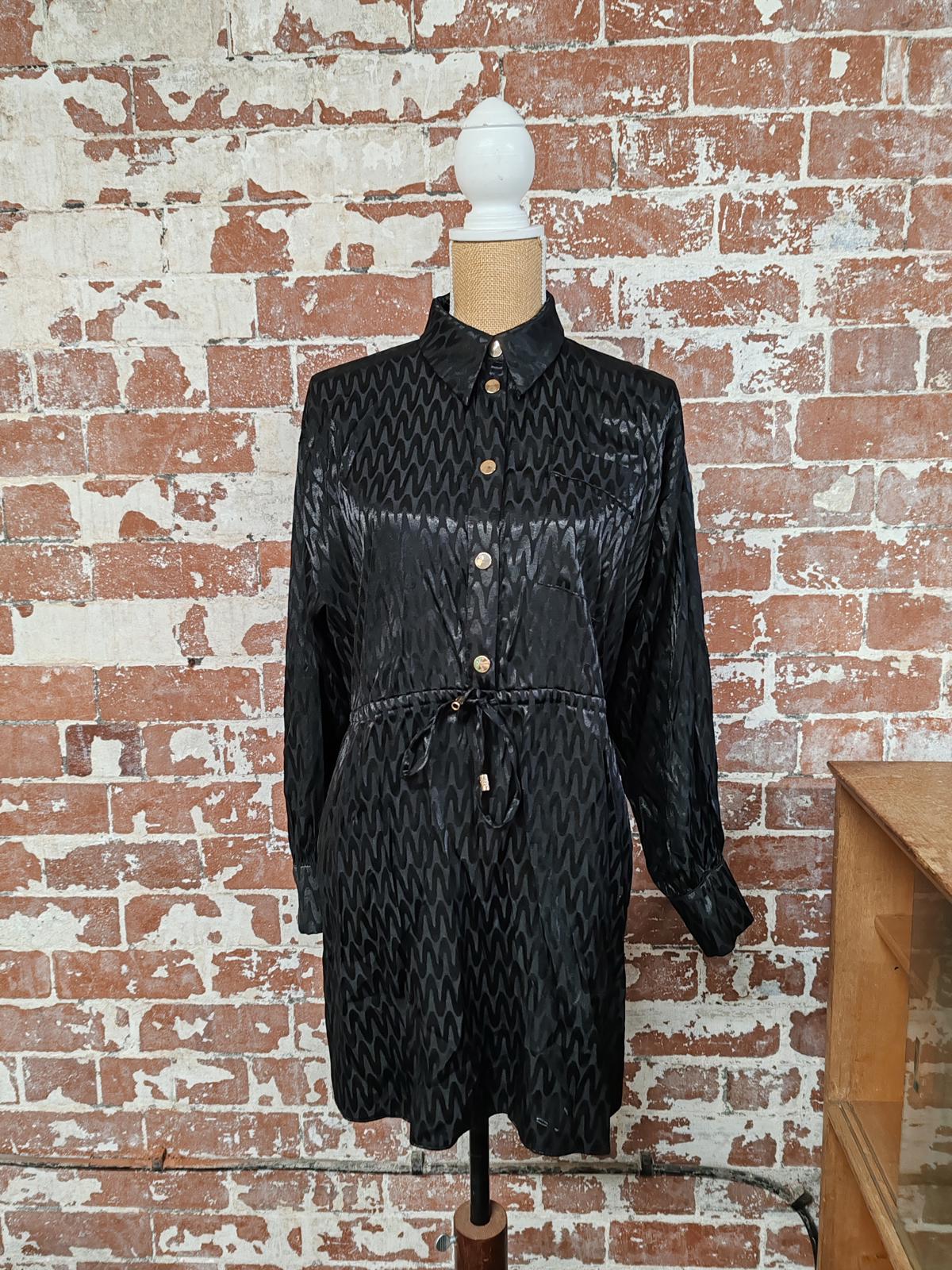 River Island | UK 10 | Black Shirt Dress | Viscose